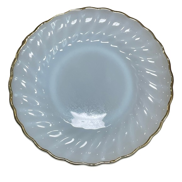 Fire King Dinnerware Swirl Salad Plates Milk Glass Gold Dessert Replacements Two - Picture 9 of 10